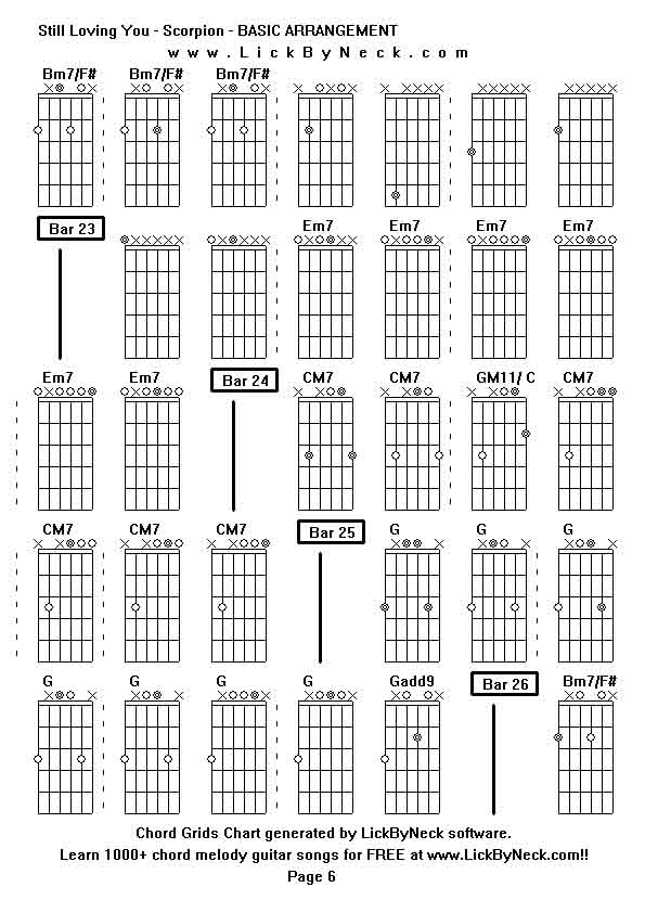 Chord Grids Chart of chord melody fingerstyle guitar song-Still Loving You - Scorpion - BASIC ARRANGEMENT,generated by LickByNeck software.